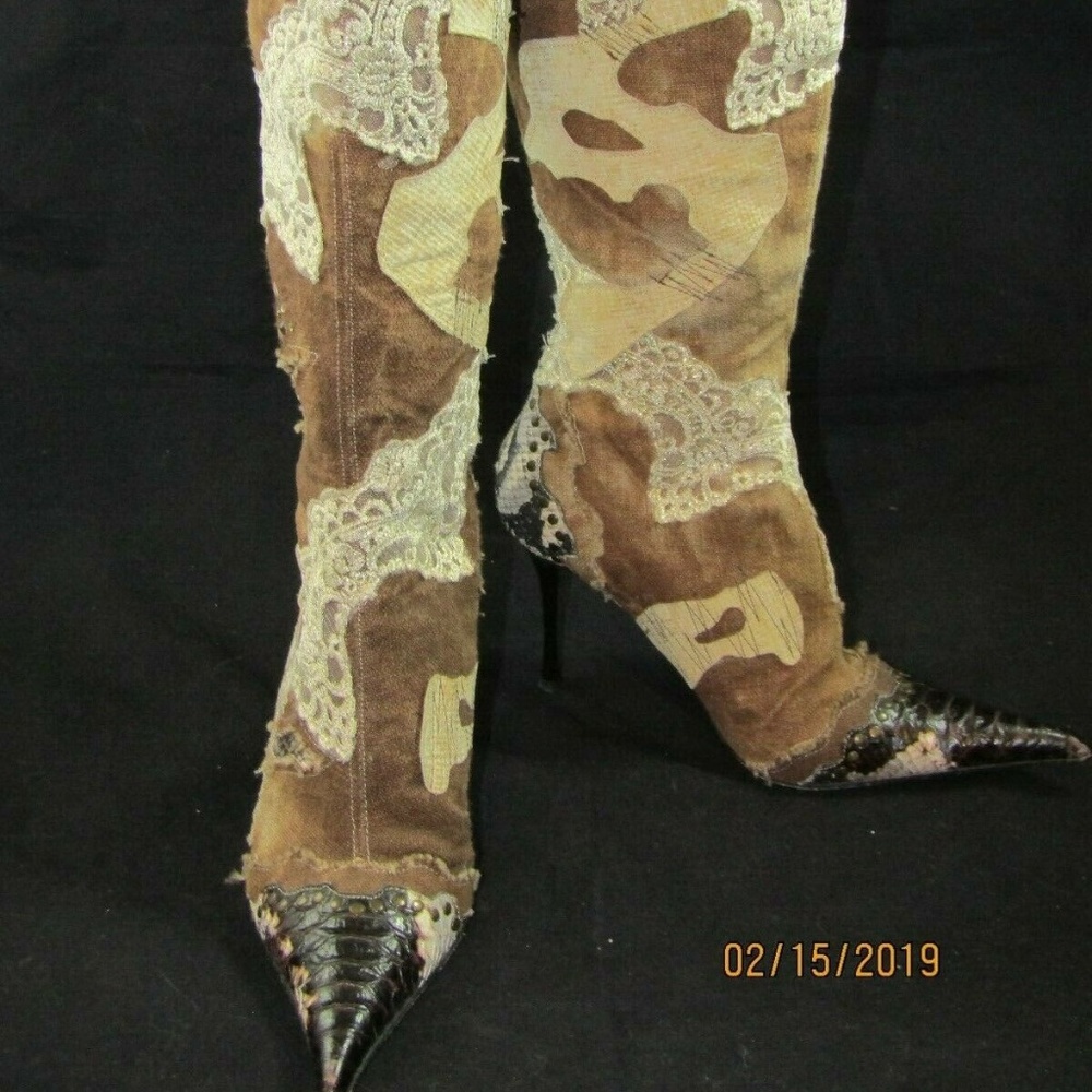 STEVE MADDEN Leather & Denim Beaded Lace Boots